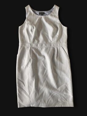 Sleeveless White Check Sheath Dress
